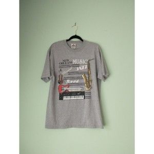 VTG Mens New Orleans Music T-Shirt L Gray Jazz Rock R&B Classical Louisiana 90s